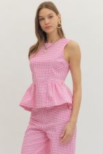 Gingham sleeveless peplum top