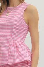 Gingham sleeveless peplum top