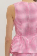 Gingham sleeveless peplum top