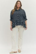 Polka dot short sleeve waist-length top