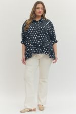 Polka dot short sleeve waist-length top