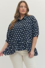 Polka dot short sleeve waist-length top