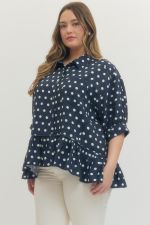 Polka dot short sleeve waist-length top