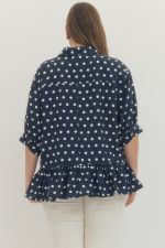 Polka dot short sleeve waist-length top