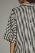 Gingham 3/4 sleeve top featuring V-neck collar detail Top