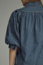 Entro dark denim solid ¾ puff sleeve top