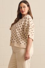 Polka dot round neck short sleeve sweater