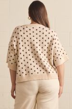 Polka dot round neck short sleeve sweater