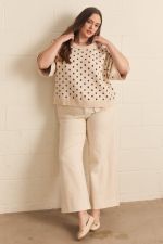 Polka dot round neck short sleeve sweater
