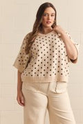 Polka dot round neck short sleeve sweater
