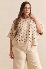 Polka dot round neck short sleeve sweater