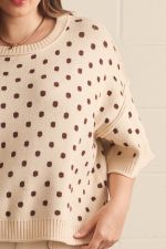 Polka dot round neck short sleeve sweater