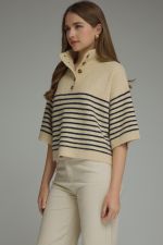 Stripe short sleeve knit top