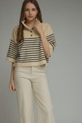 Stripe short sleeve knit top