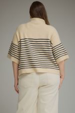 Stripe short sleeve knit top featuring a mock neck PLUS
