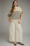 Stripe short sleeve knit top featuring a mock neck PLUS