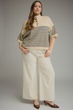 Stripe short sleeve knit top featuring a mock neck PLUS
