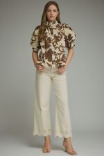 Printed short puff sleeve top