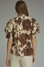 Printed short puff sleeve top