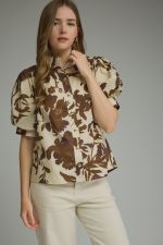 Printed short puff sleeve top