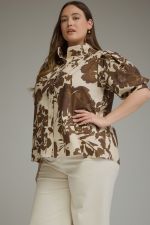 Printed short puff sleeve top PLUS