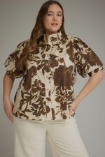 Printed short puff sleeve top PLUS