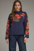 Floral motif long sleeve knit top
