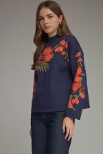 Floral motif long sleeve knit top