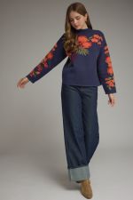 Floral motif long sleeve knit top