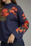 Floral motif long sleeve knit top