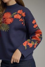 Floral motif long sleeve knit top