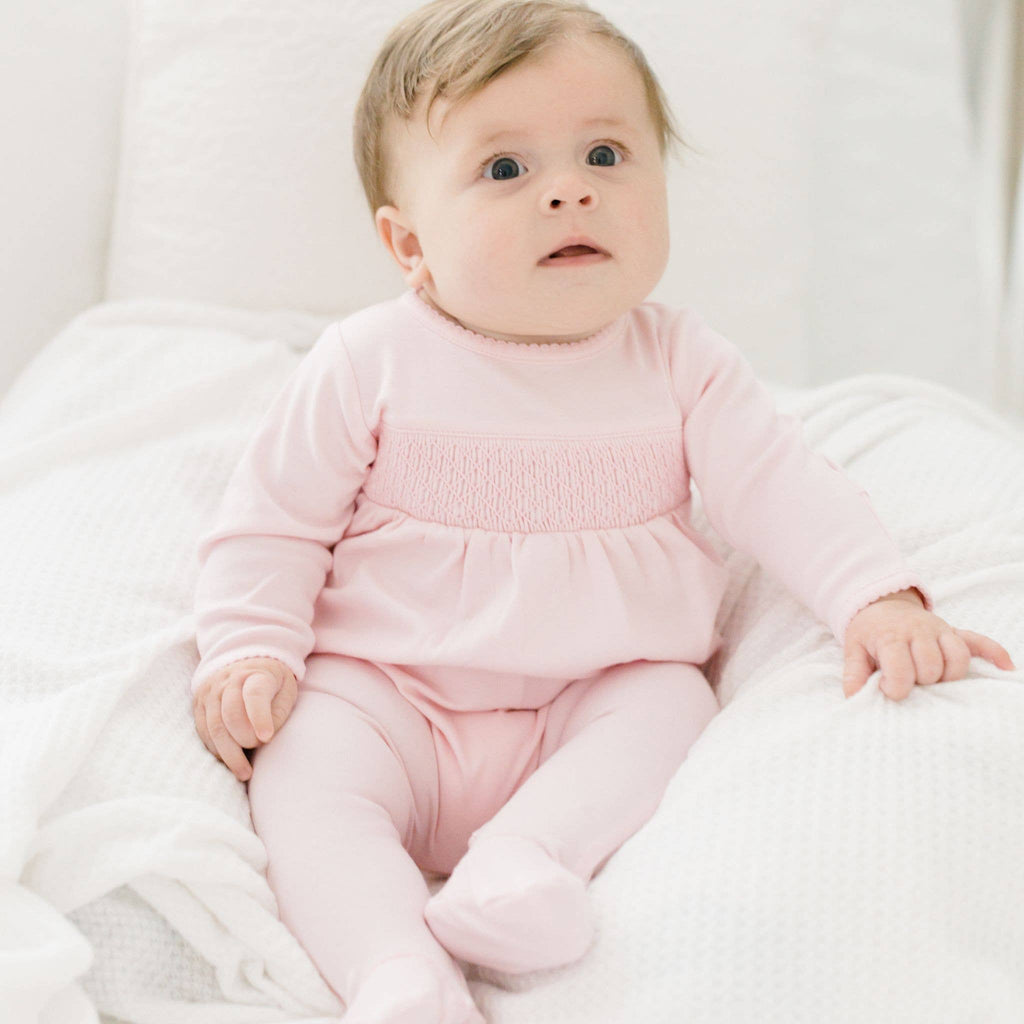 Essentials Solid Pink Smocked Footie
