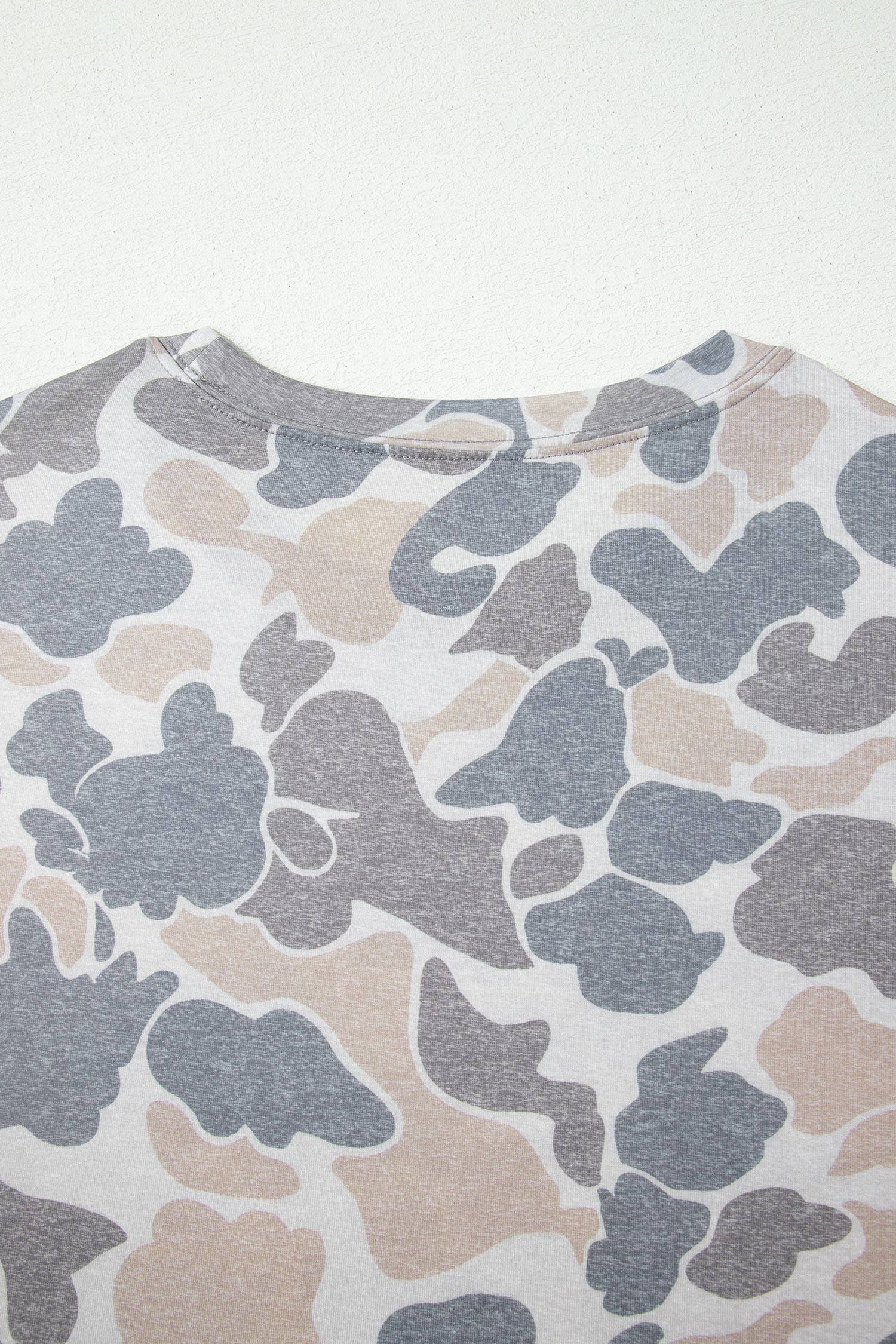 Neutral Camo Print Oversized Casual Crewneck T Shirt
