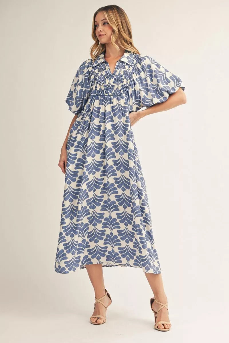 Jodifl Short puff sleeves boho floral midi dress