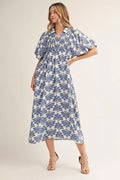 Jodifl Short puff sleeves boho floral midi dress