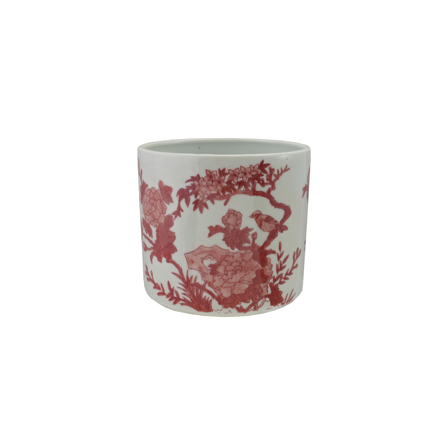 Hand-Painted Stoneware Planter with Patterns & Botanicals (Holds 7" Pot)